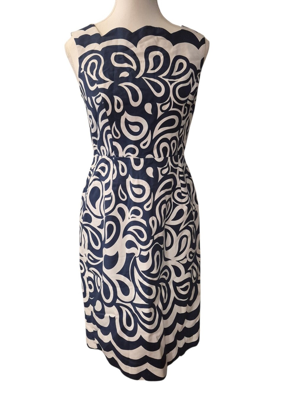 Elizabeth McKay Navy and White Patterned Sleevless Kentucky Derby Midi Dress